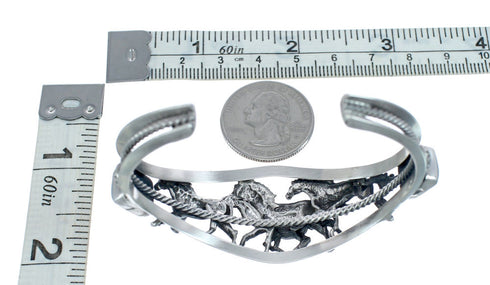 Native American Navajo Turquoise Sterling Silver Horse Cuff Bracelet JX123924
